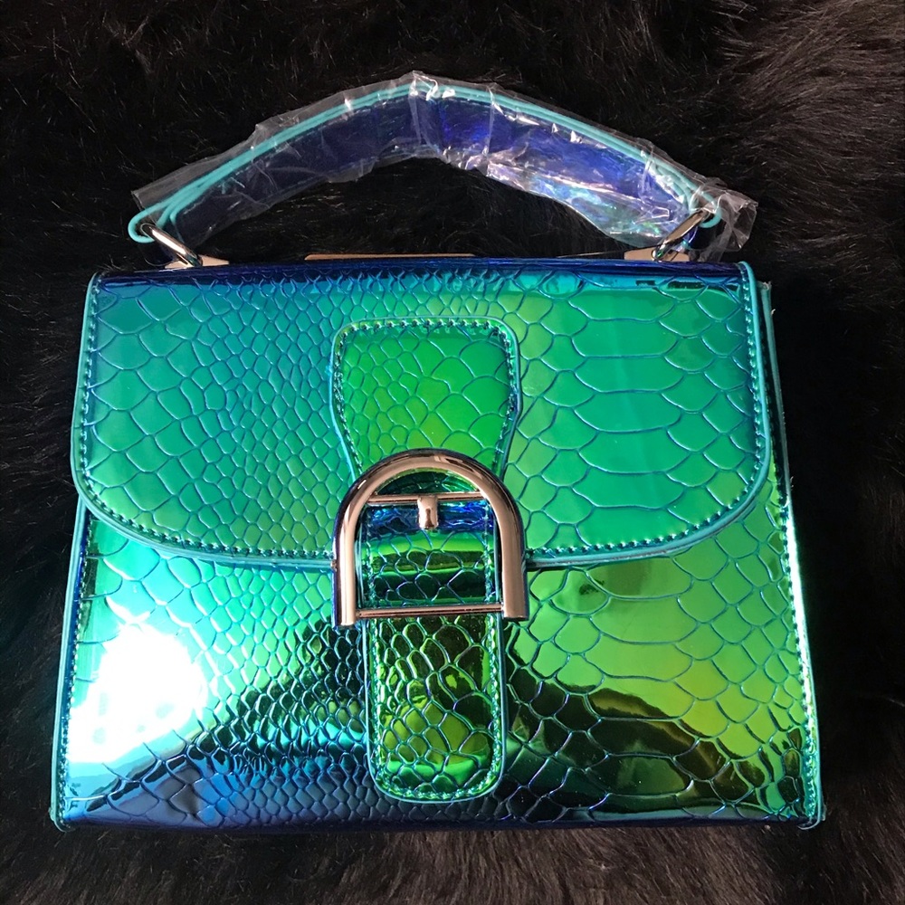 Green Snake Embossed Top Handle Crossbody Bag - Picture 2 of 5